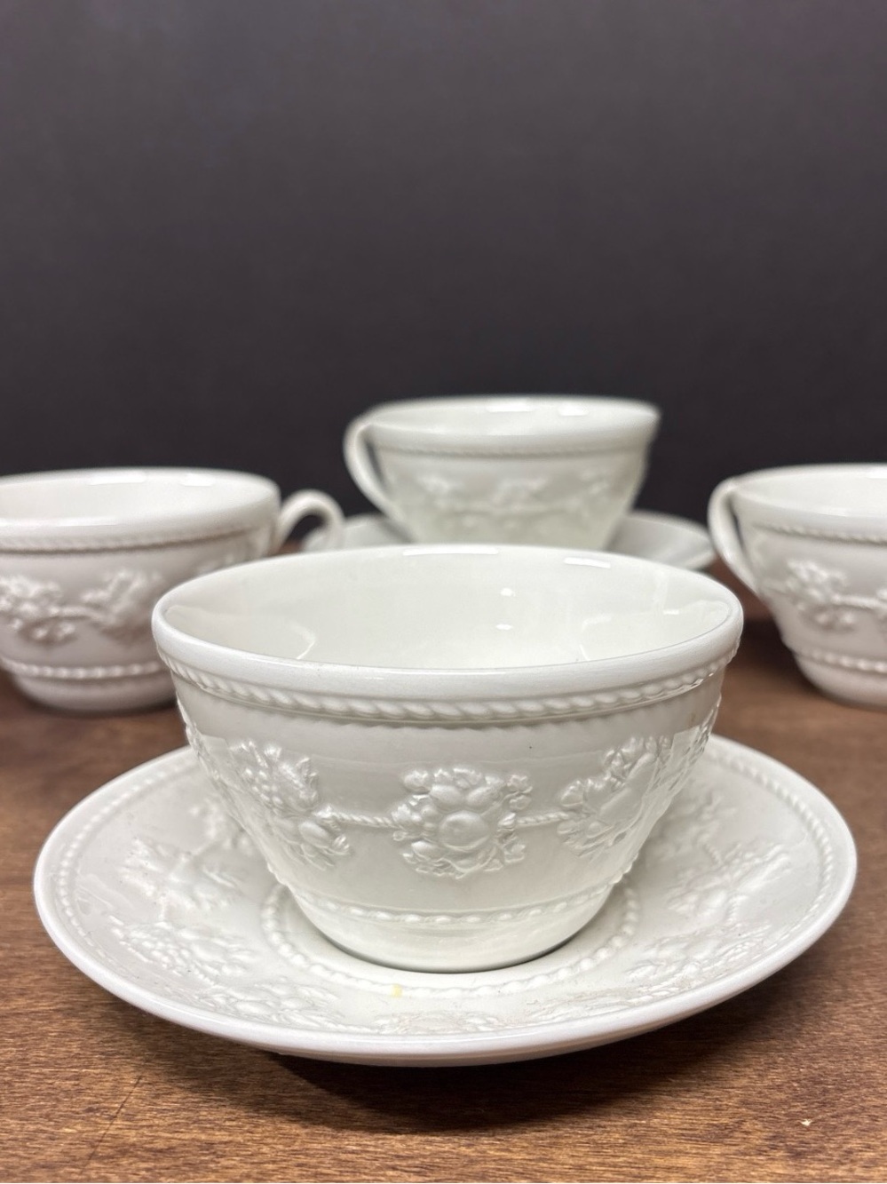 Wedgwood Home Festivity White Embossed Rope-Edge Teacup and Saucer Set